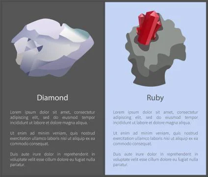 Diamond and Ruby Set of Posters Text Cubic Crystal 스톡 일러스트