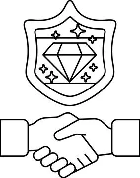 A diamond and a shield are shown in a black and white drawing Stock Illustration