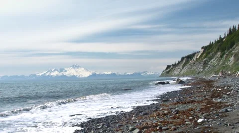 Diamond Beach Illiamna View Stock Footage 7901681