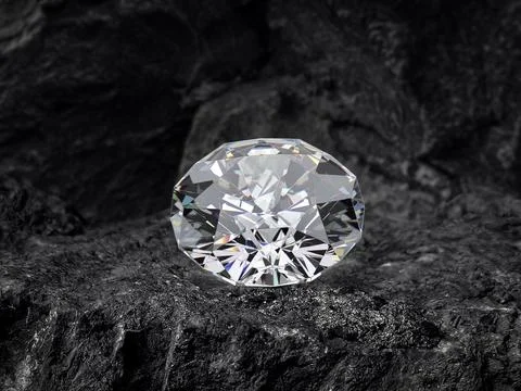 Diamond on black coal background Stock Photos