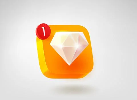 Diamond button. 3d vector mobile application icon Stock Illustration