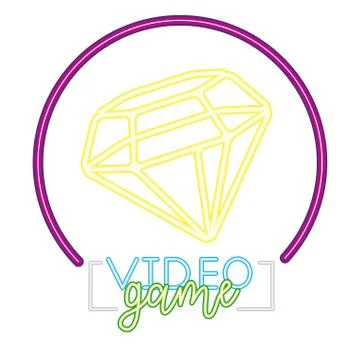 Diamond button neon video game Stock Illustration
