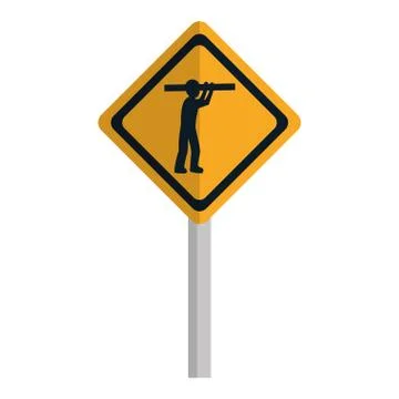 Diamond caution emblem and laborer with equipment Stock Illustration