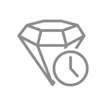 Diamond with a clock line icon. Timeless value, premium quality symbol. Vector Stock Illustration