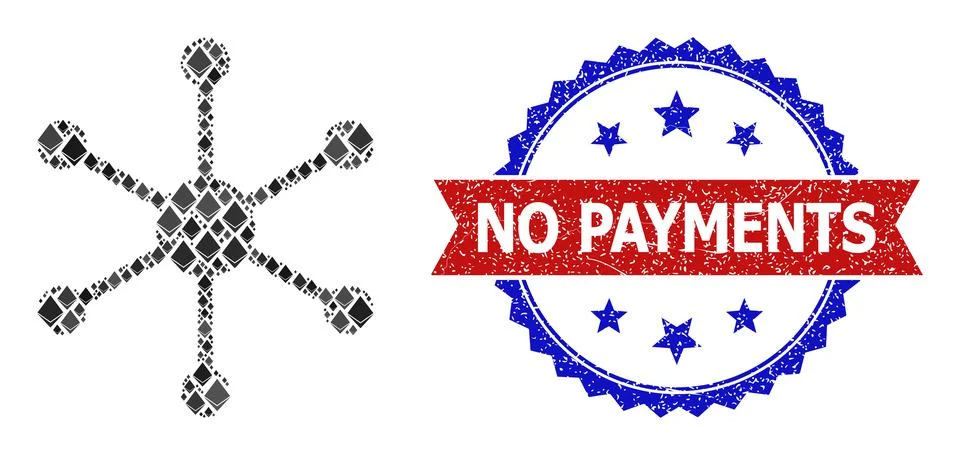 Diamond Collage Central Node Icon and Distress Bicolor No Payments Stamp Stock Illustration