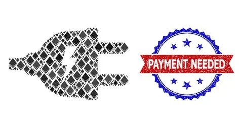 Diamond Collage Electric Supply Plug Icon and Distress Bicolor Payment Needed Stock Illustration