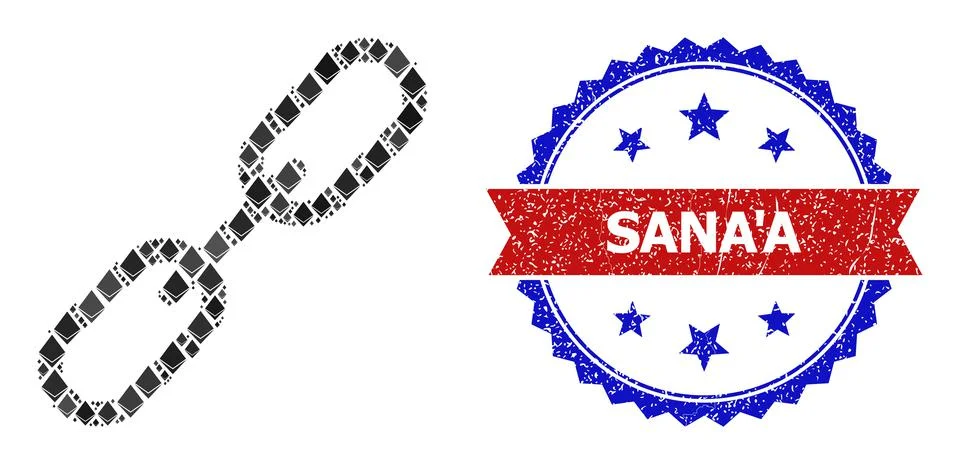 Diamond Composition Chain Link Icon and Grunge Bicolor Sana'A Stamp Stock Illustration