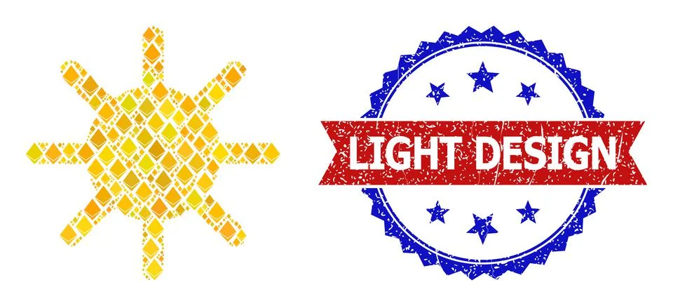 Diamond Composition Sun Rays Icon and Distress Bicolor Light Design Stamp Seal Stock Illustration