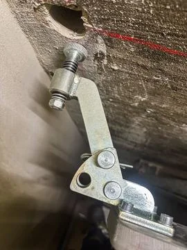 Diamond core drilling preparations for massive concrete wall Stock Photos