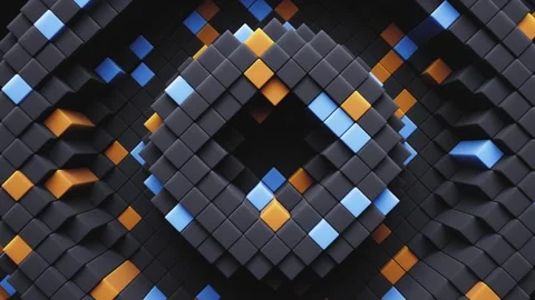 Diamond cube pattern rippling with orange blue pulse energy loop. Stock Footage 347199878