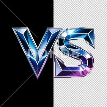 Diamond cut chrome 3d vs icon with blue gradient, metallic versus badge for PSD Template