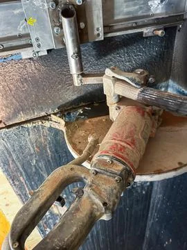 Diamond cutting of concrete structure using professional construction equip.. Stock Photos