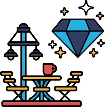 A diamond is drawn above a table with a cup on it Stock Illustration