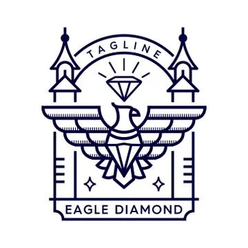 Diamond eagle mono line badge logo Stock Illustration