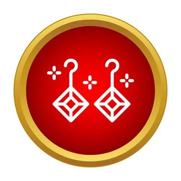 Diamond earrings icon on a red background button Illustrazione stock