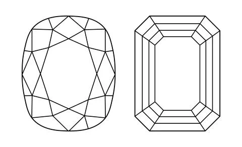Diamond Emerald, Cushion cut shape icons. Diamond top view. Set of Gemstone Illustrazione stock