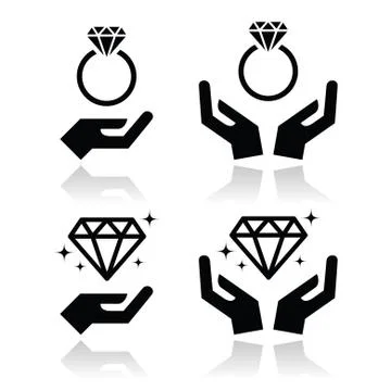 Diamond engagement ring with hands vector icon Stock Illustration
