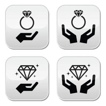 Diamond engagement ring with hands vector buttons Stock Illustration