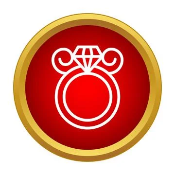 Diamond engagement ring icon with decorative swirls Stock Illustration