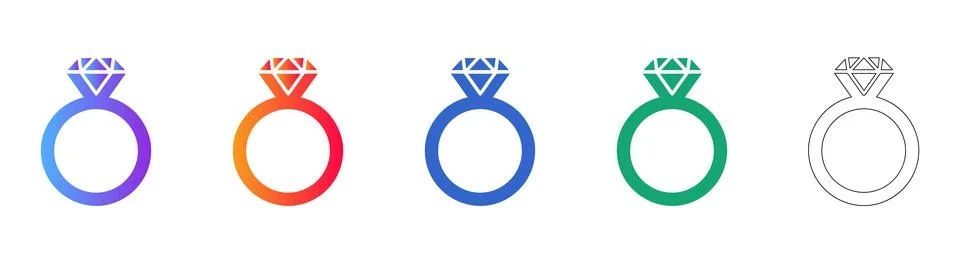 Diamond Engagement Ring Icon Set in Gradient Colors Stock Illustration