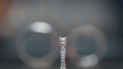 Diamond Engagement Ring Shining With Light. Close Up Macro. Stock Footage 198346531