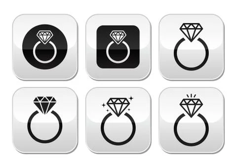Diamond engagement ring vector buttons set Stock Illustration