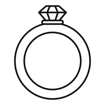 Diamond engagement ring, wedding proposal line art Stock Illustration