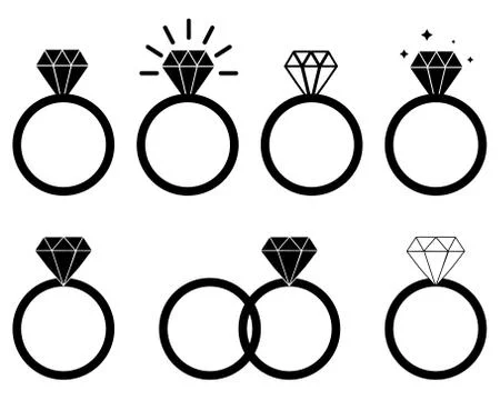 Diamond engagement ring on white background. Diamond Ring icon. Jewelry sing. Stock Illustration