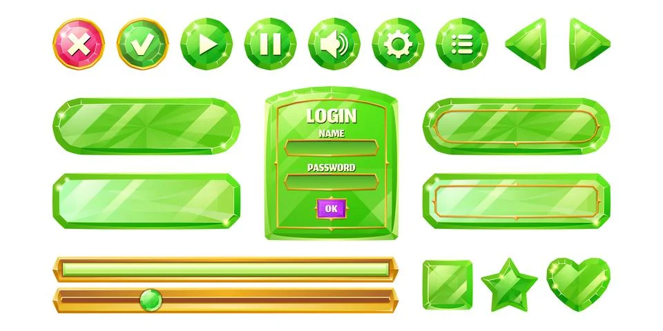 Diamond game menu interface, crystal ui buttons Stock Illustration