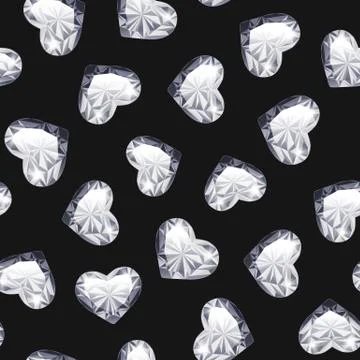 Diamond Gem Hearts Seamless Pattern Stock Illustration