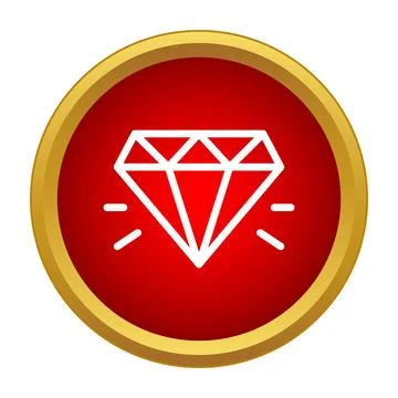 Diamond gem icon on red gold circle Stock Illustration