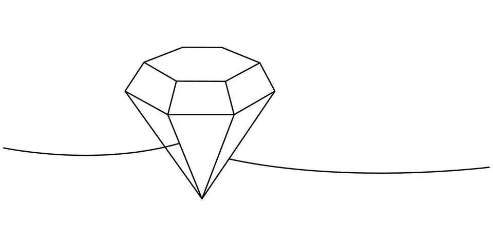 Diamond gem one line continuous drawing. Luxury gemstone crystal. Vector Stock Illustration
