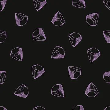 Diamond gemstone seamless pattern on black background. Jewels repeat vector.. Stock Illustration