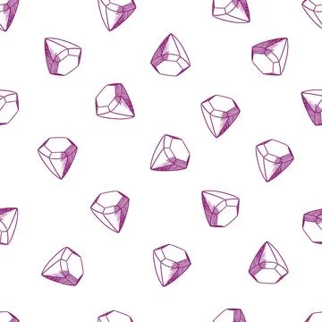 Diamond gemstone seamless pattern. Hand drawn jewels repeat vector backgrou.. Stock Illustration