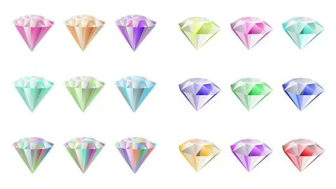 Diamond gemstone vector icons in blue, orange , violet, sky, red, green and.. Illustrazione stock