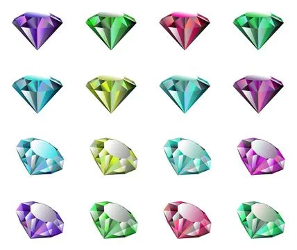 Diamond gemstone vector icons in violet, blue, sky, red, green, yellow and .. Stock Illustration