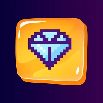 Diamond glossy ui button with pixelated color icon Stock Illustration