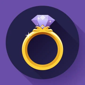Diamond gold ring icon. Flat 2.0 vector design style with long shadow Stock Illustration