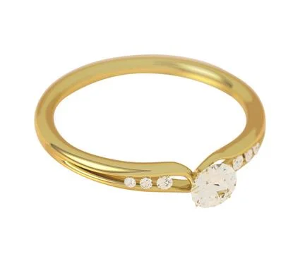Diamond gold ring with one big and 6 small diamonds Stock Illustration