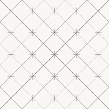 Diamond grid with star nodes seamless pattern in minimal line design, geometric Stock Illustration