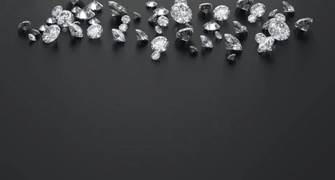 Diamond Group placed on Black Background with Copy Space 3D rendering Stock Illustration