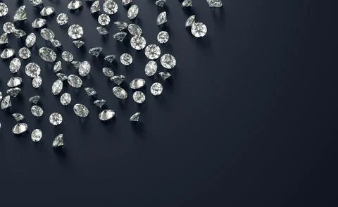 Diamond Group placed on Black Background with Copy Space 3D rendering Stock Illustration