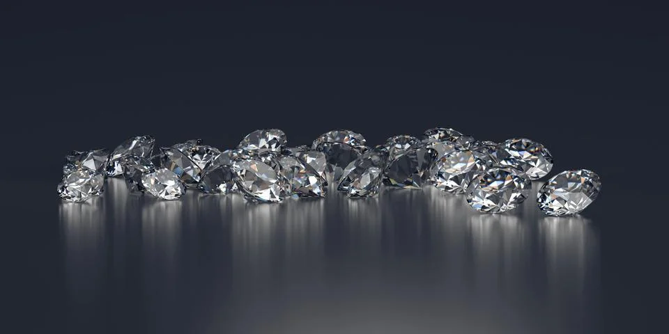 Diamond Group placed on Black Background 3D rendering Stock Photos