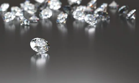 Diamond Group placed on Black Background with soft focus 3D rendering Stock Photos