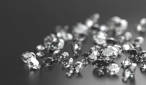 Diamond Group placed on Black Background with soft focus 3D rendering Stock Photos