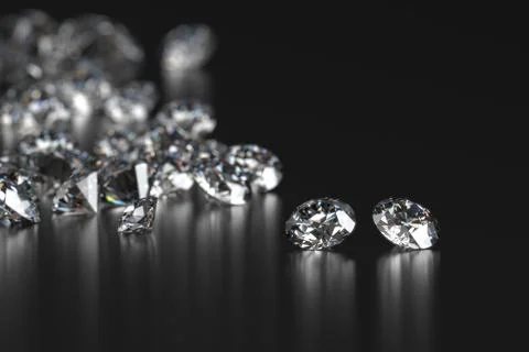 Diamond Group placed on Black Background with soft focus 3D rendering Stock Photos