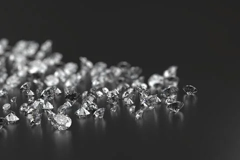 Diamond Group placed on Black Background with soft focus 3D rendering Stock Photos