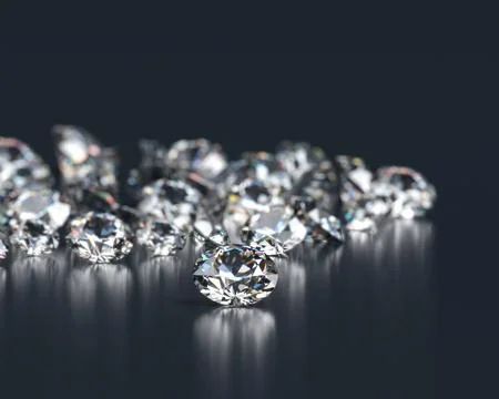 Diamond Group placed on Black Background with soft focus 3D rendering Stock Photos