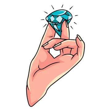 Diamond in hand, precious stone in hand. Stone analysis. Cartoon style. Stock Illustration