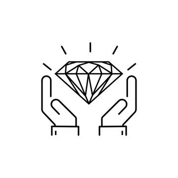Diamond on hands - minimal line web icon. simple illustration. concept for in Stock Illustration